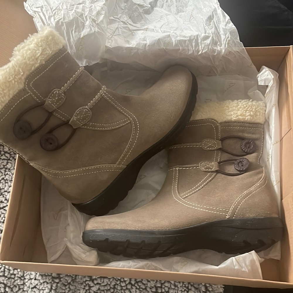 Taupe Suede Clarks winter boots
